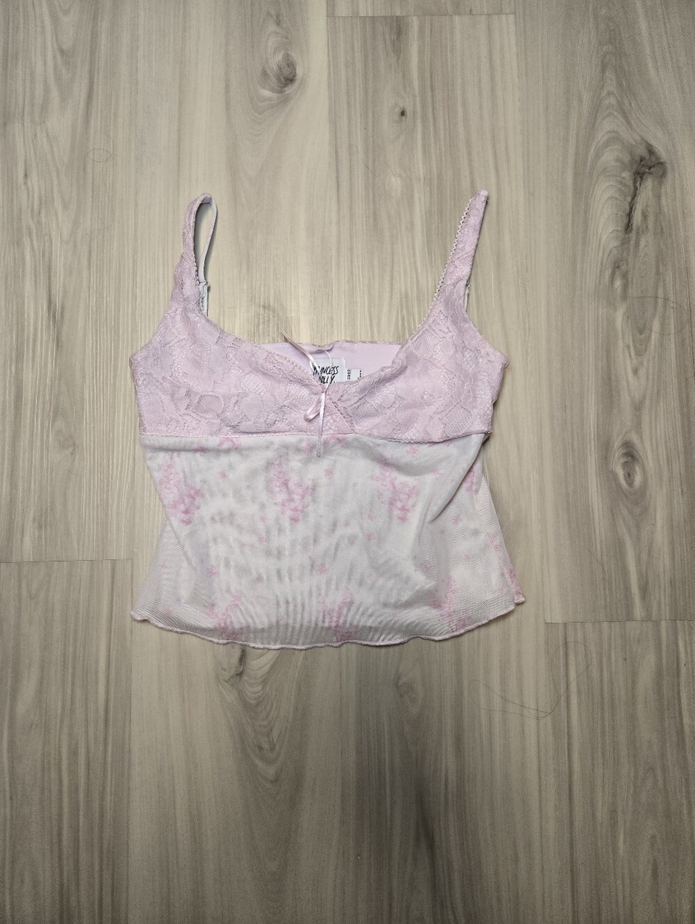 Princess Polly Pink Floral Lace Mesh Cami Top Sheer Coquette Y2K - Size 2